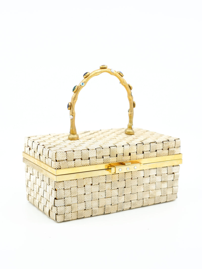 Woven Metal Minaudiere Handle Bag Accessory arcadeshops.com