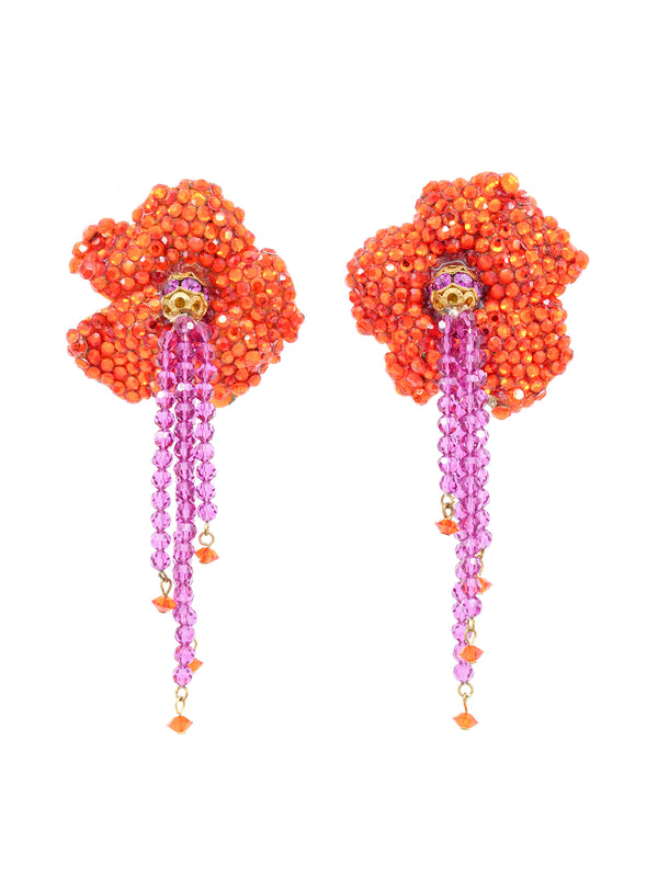 Crystal Fringe Flower Earrings Jewelry arcadeshops.com