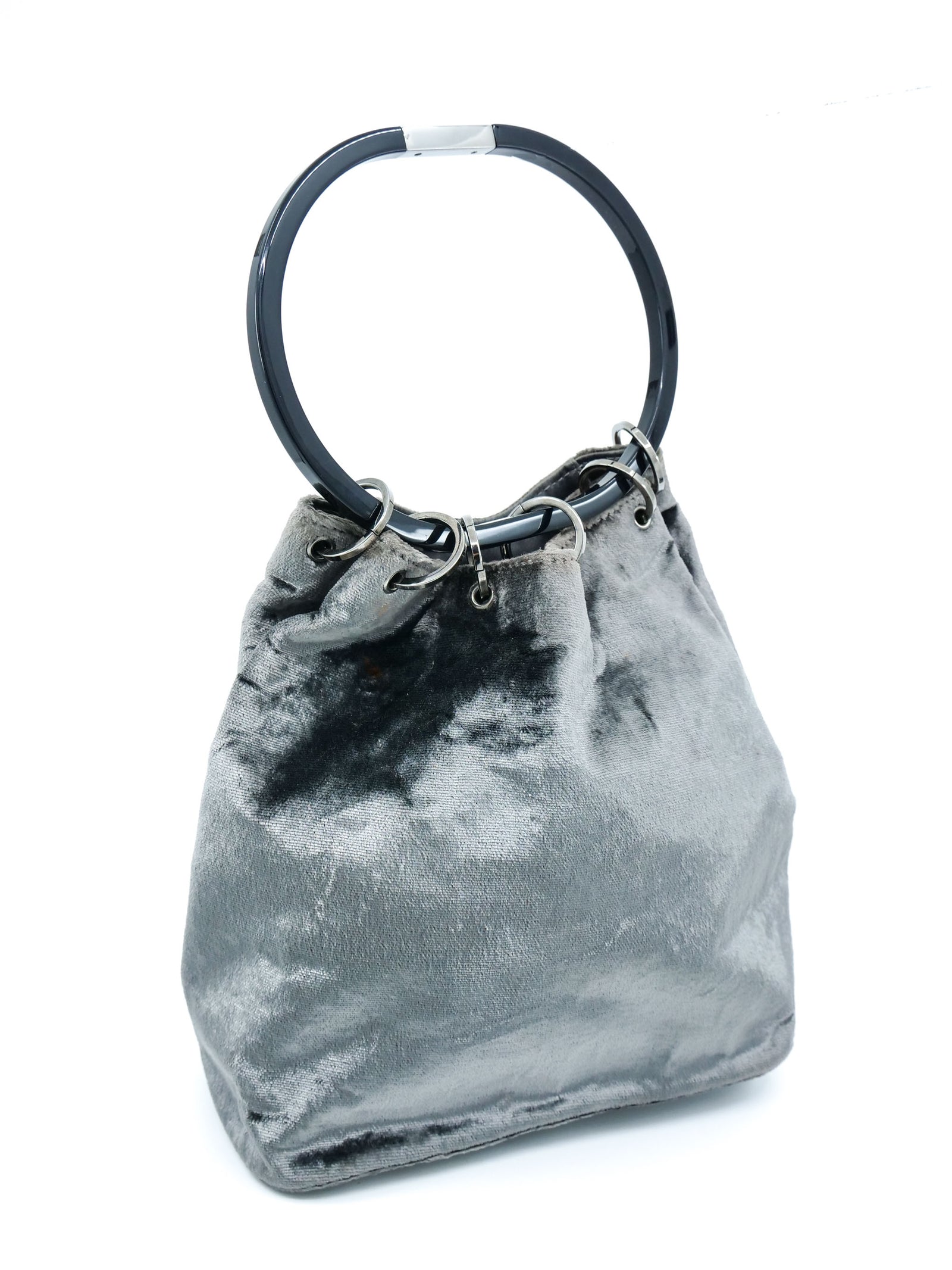 1999 Gucci Silver Velvet Ring Handle Bag 1999 Gucci Silver Velvet Ring Handle Bag
