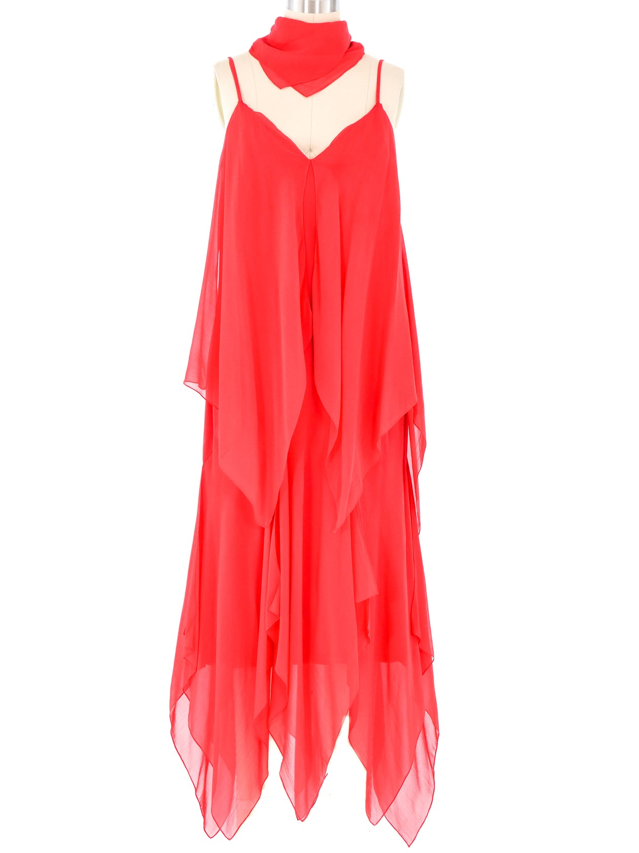 strapless open back dress 1969 Bill Blass Red Chiffon Dress