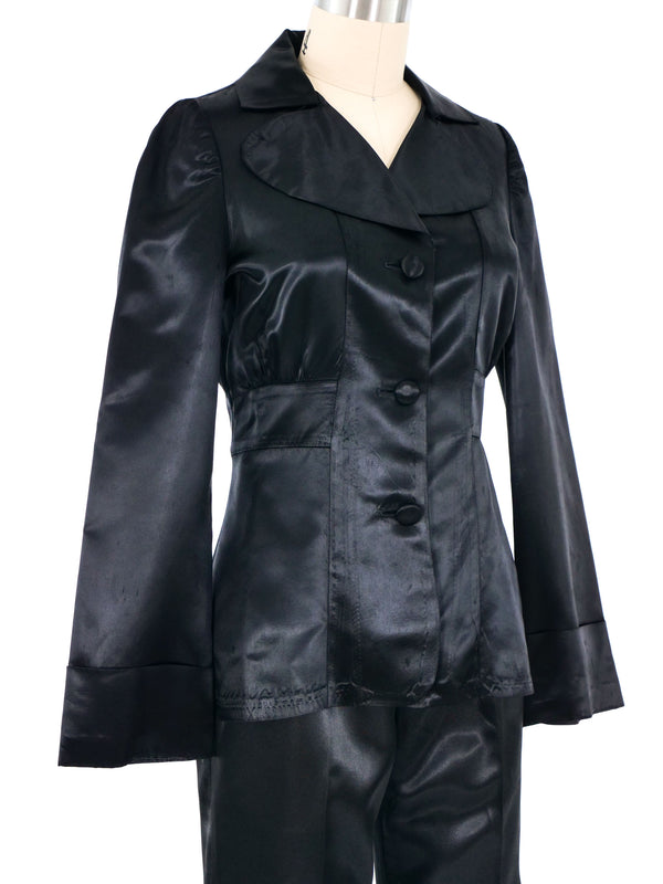 Black Satin Pantsuit Suit arcadeshops.com