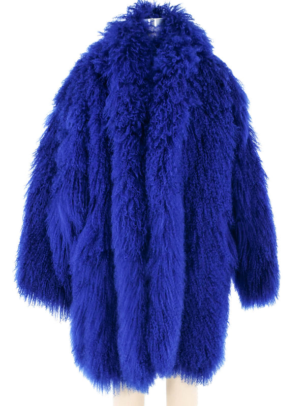 1980s Cobalt Mongolian Fur Coat Outerwear arcadeshops.com