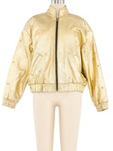 Gold Leather Studded Bomber Jacket Jacket arcadeshops.com