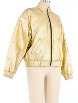 Gold Leather Studded Bomber Jacket Jacket arcadeshops.com