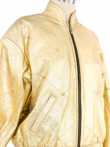 Gold Leather Studded Bomber Jacket Jacket arcadeshops.com