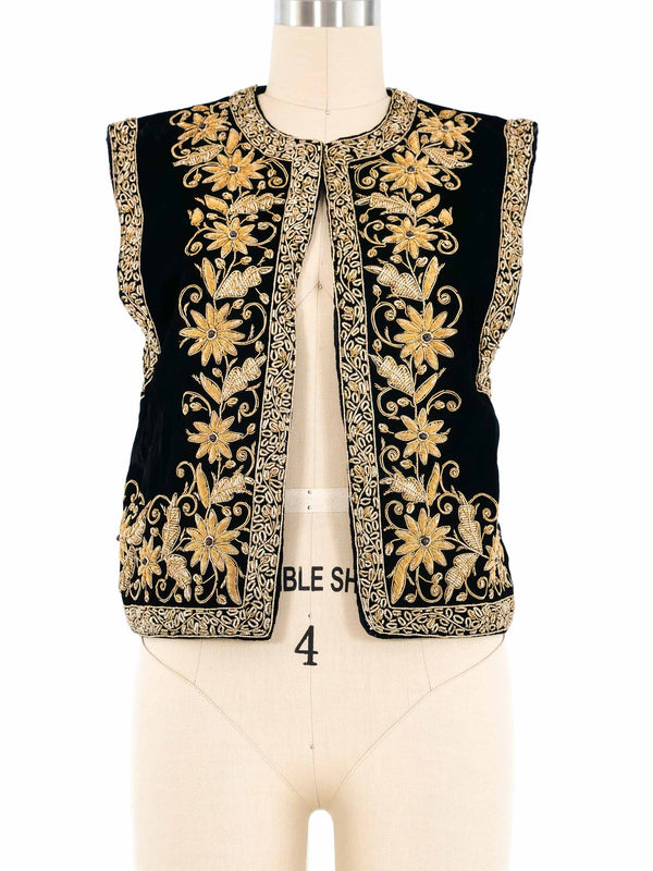Black Velvet Metallic Embellished Vest Jacket arcadeshops.com
