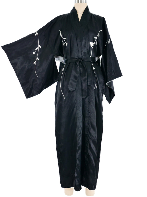 Black Embroidered Floral Silk Kimono Jacket arcadeshops.com