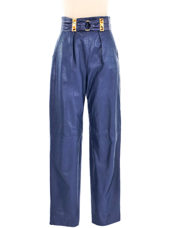 Fendi Leather Pants with Jeweled Belt Bottom arcadeshops.com