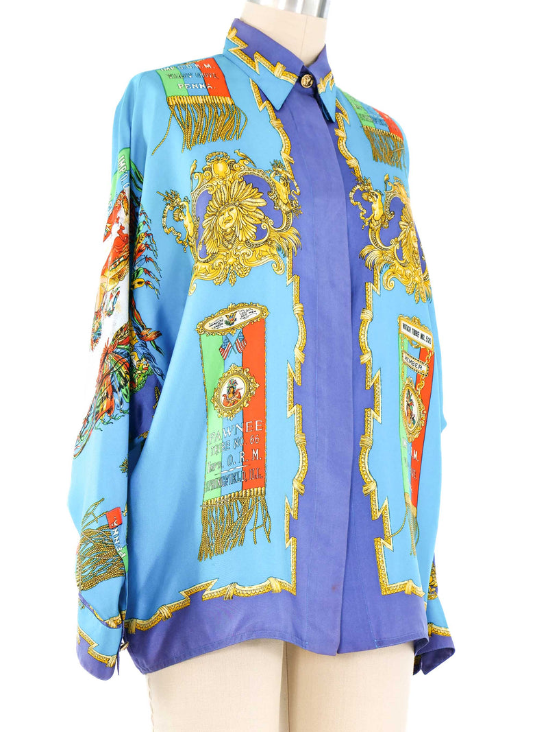 1993 Gianni Versace Istante Native American Silk Shirt Top arcadeshops.com