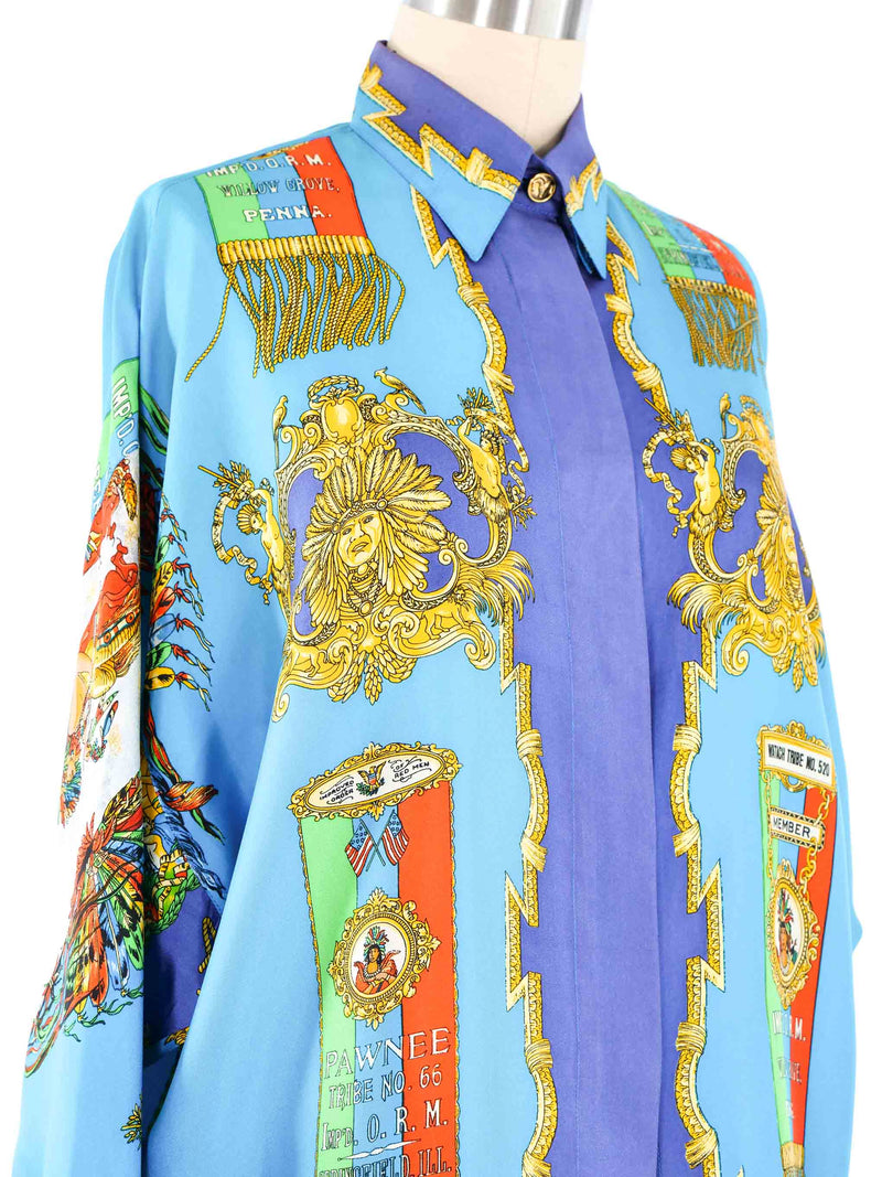 1993 Gianni Versace Istante Native American Silk Shirt Top arcadeshops.com