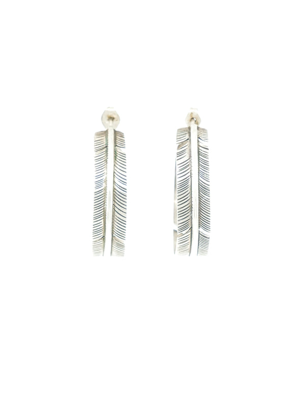 Modern Silver Feather Hoop Earrings Jewelry arcadeshops.com