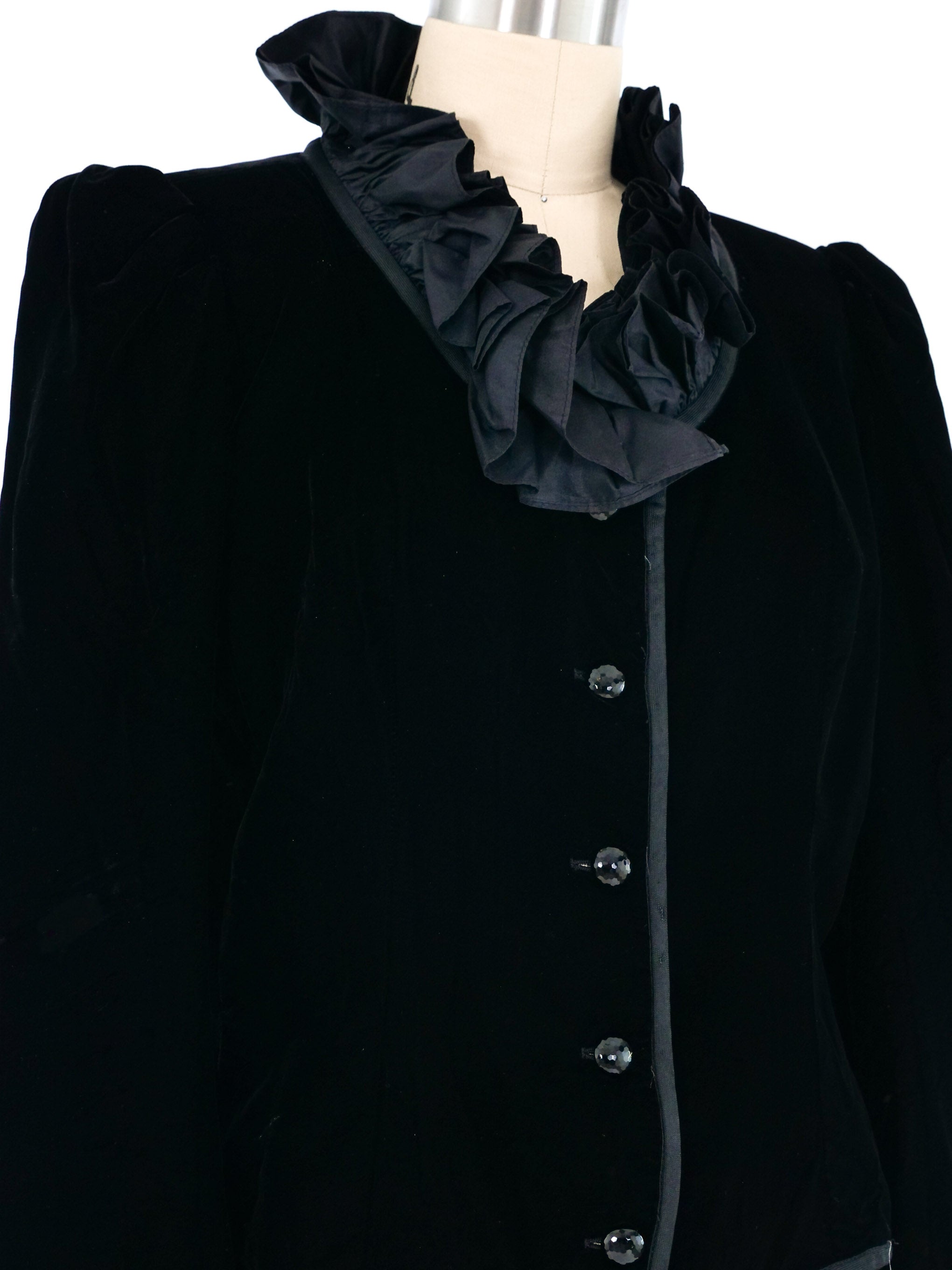 épine pleats frill jacket velour Black Yves Saint Laurent Ruffle Trim Velvet Jacket