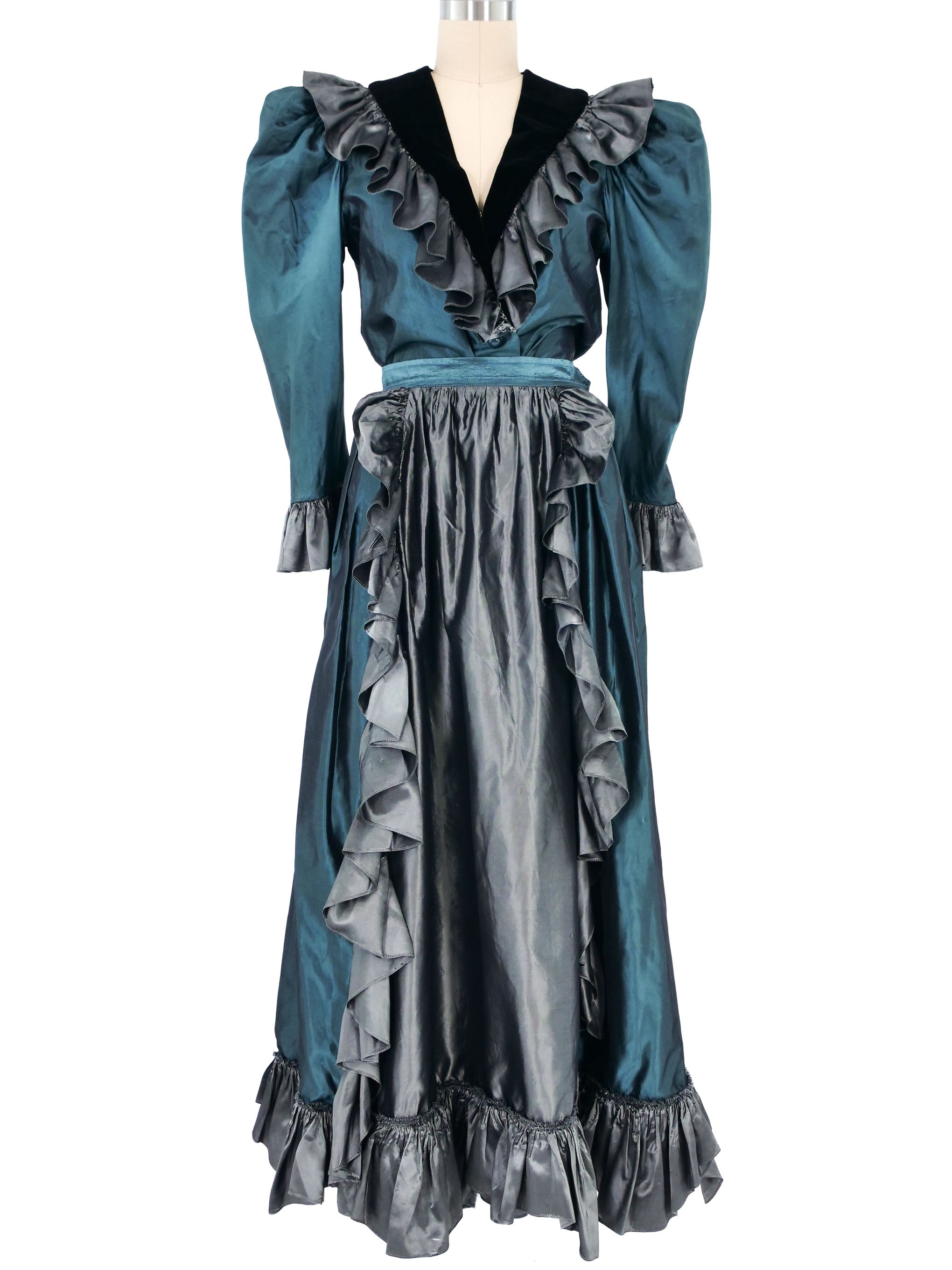 1978 Yves Saint Laurent Taffeta Ruffle Trim Ensemble