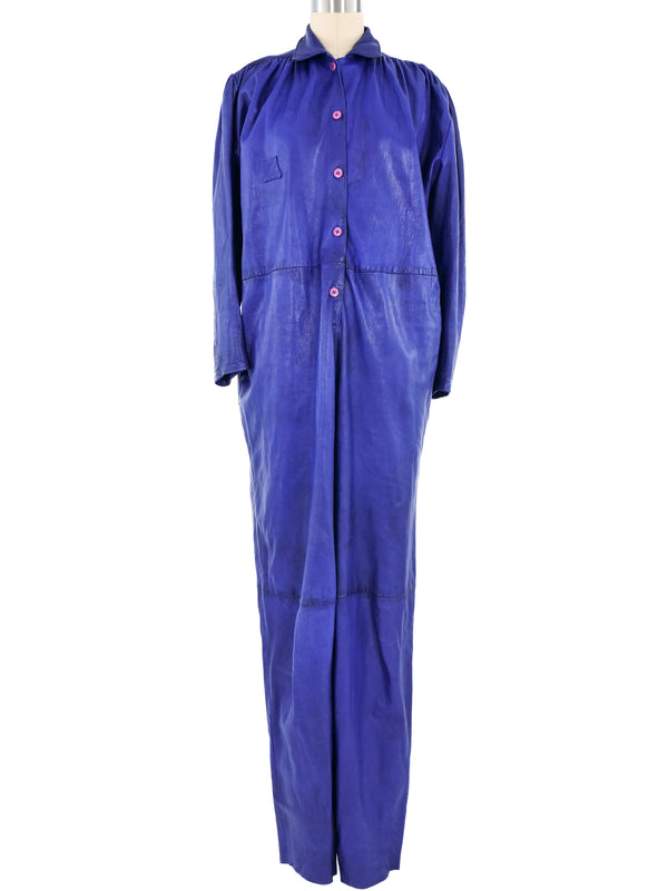 1980s Blue Leather Coveralls Jumpsuit arcadeshops.com