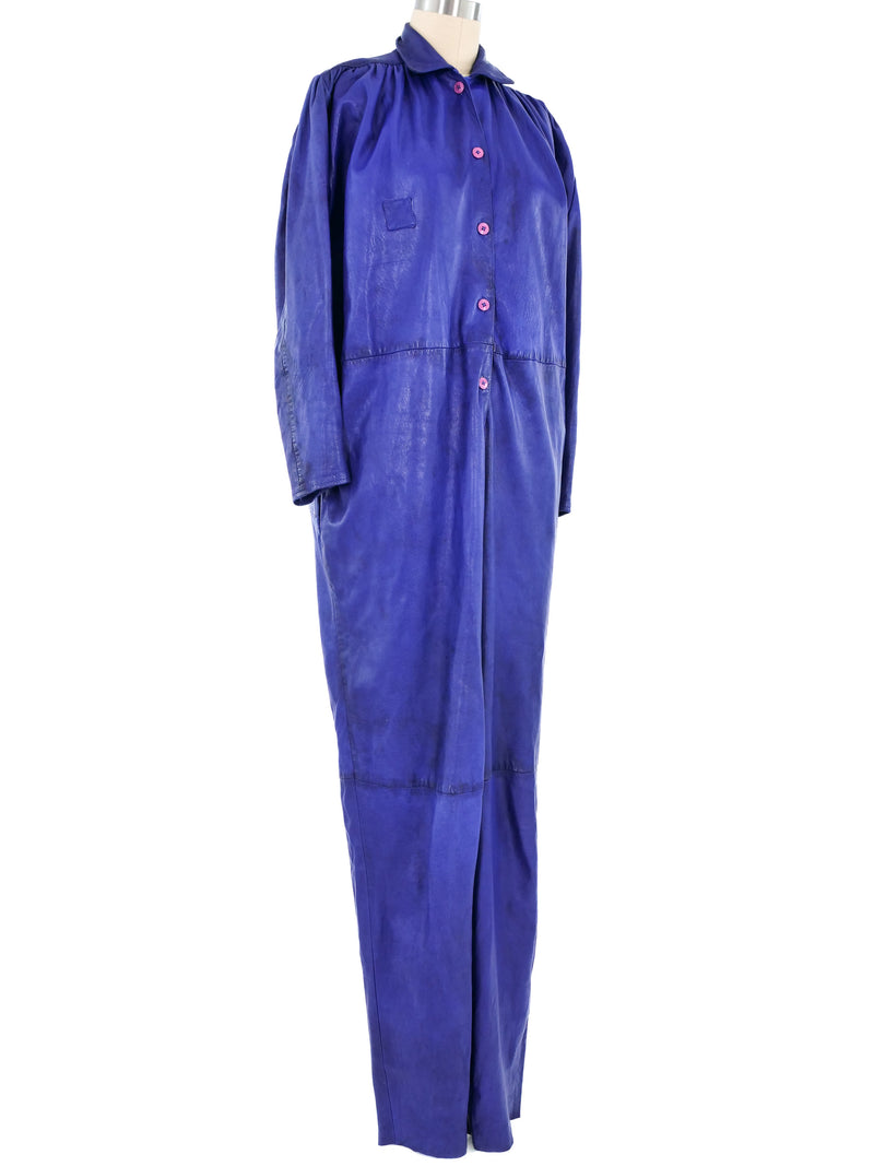 1980s Blue Leather Coveralls Jumpsuit arcadeshops.com