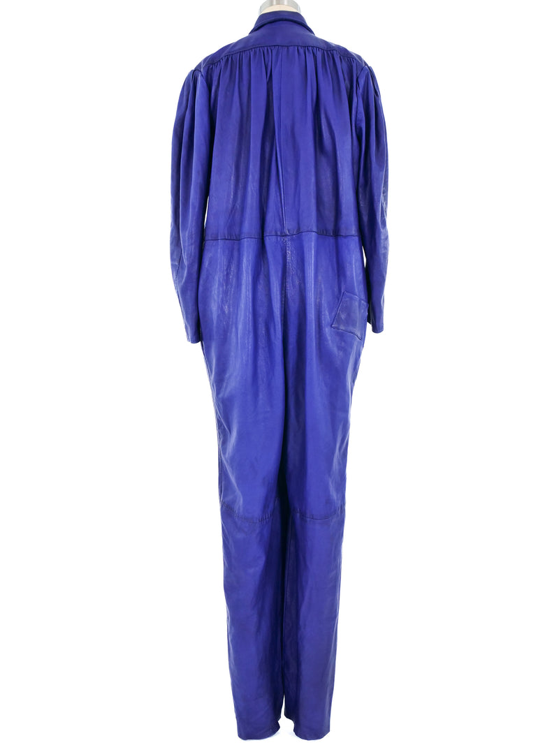 1980s Blue Leather Coveralls Jumpsuit arcadeshops.com