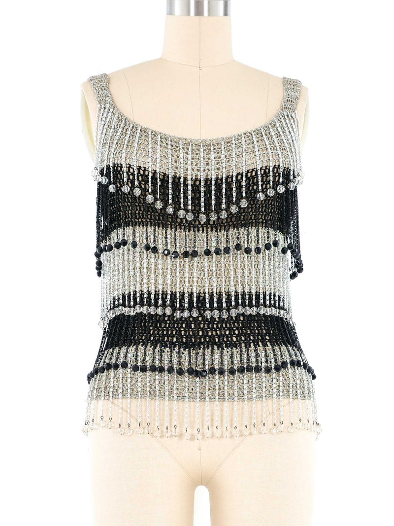 Loris Azzaro Metallic Beaded Fringe Knit Tank Top arcadeshops.com