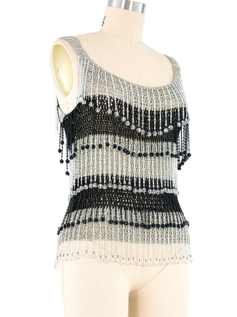 Loris Azzaro Metallic Beaded Fringe Knit Tank Top arcadeshops.com