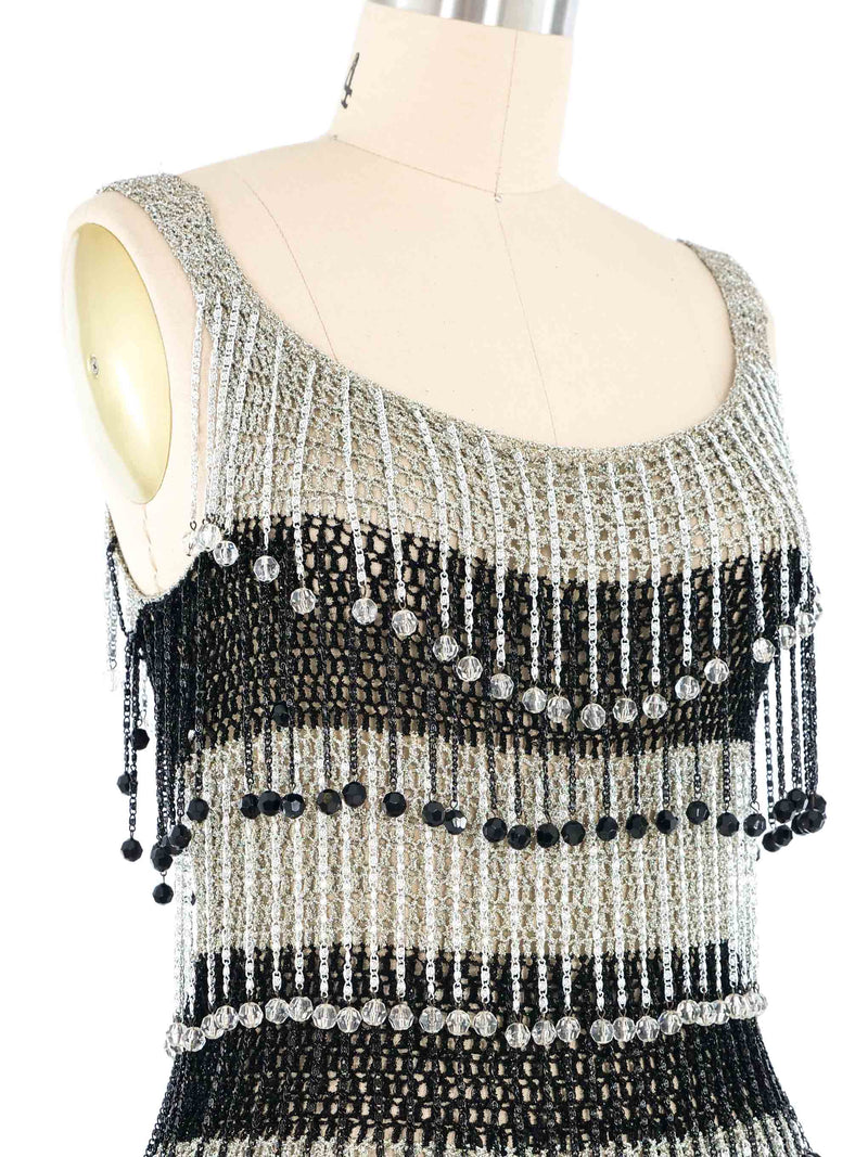 Loris Azzaro Metallic Beaded Fringe Knit Tank Top arcadeshops.com