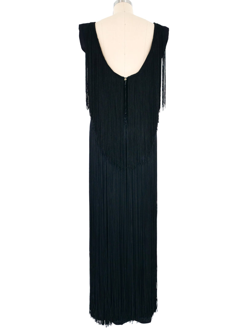 1960s Black Fringe Cut Out Gown Dress arcadeshops.com