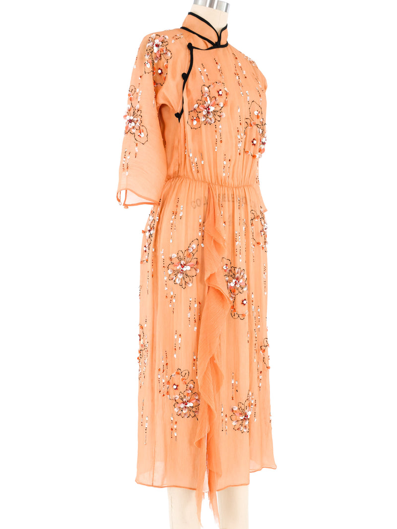 Prada Embellished Peach Silk Cheongsam Dress Dress arcadeshops.com
