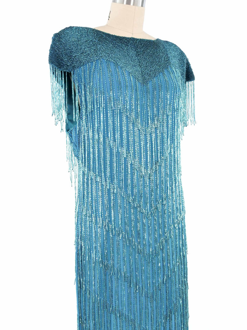 Turquoise Beaded Fringe Dress