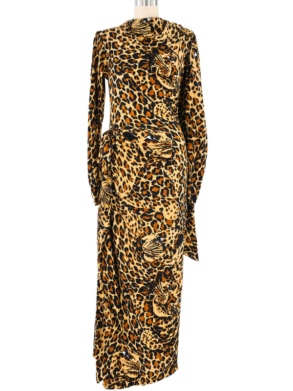 1986 Yves Saint Laurent Leopard Scarf Silk Gown Dress arcadeshops.com