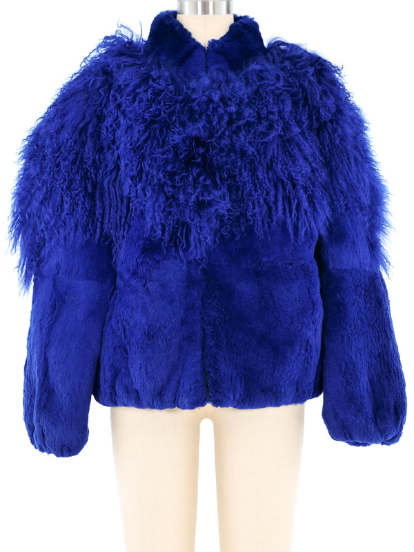 Electric Blue Cropped Fur Coat Jacket arcadeshops.com