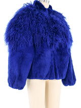 Electric Blue Cropped Fur Coat Jacket arcadeshops.com