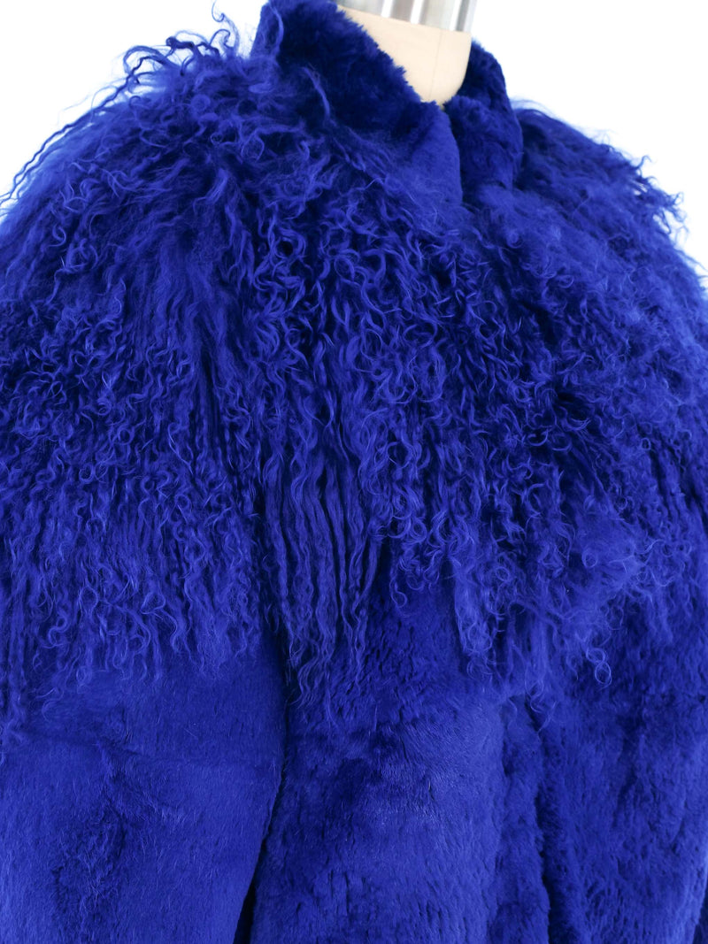 Electric Blue Cropped Fur Coat Jacket arcadeshops.com