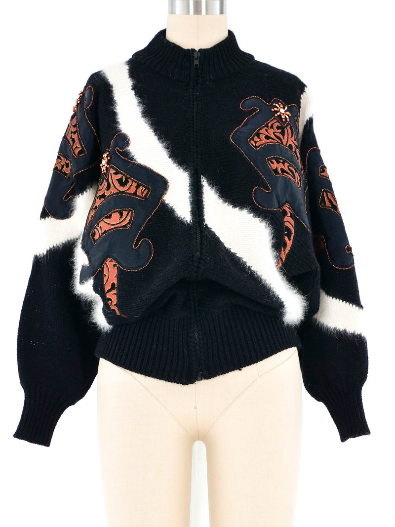 Applique Zip Front Angora Sweater Jacket arcadeshops.com