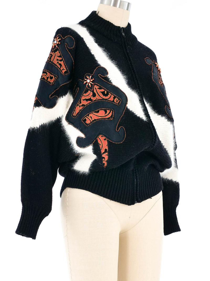 Applique Zip Front Angora Sweater Jacket arcadeshops.com