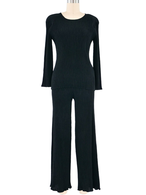 Issey Miyake Black Plisse Pleated Pant Ensemble Suit arcadeshops.com