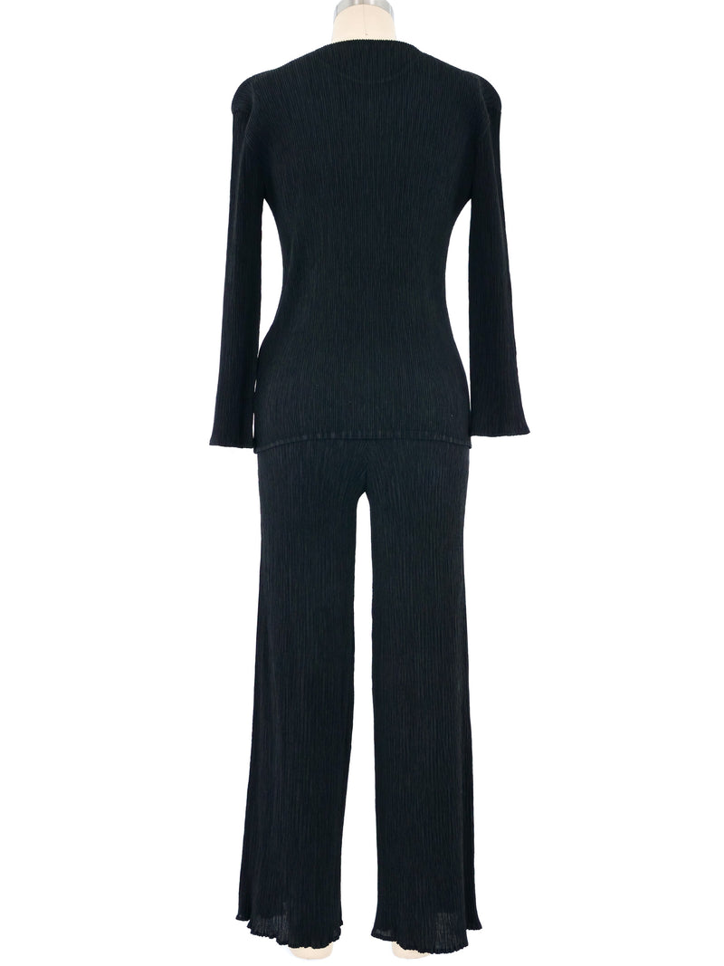 Issey Miyake Black Plisse Pleated Pant Ensemble Suit arcadeshops.com