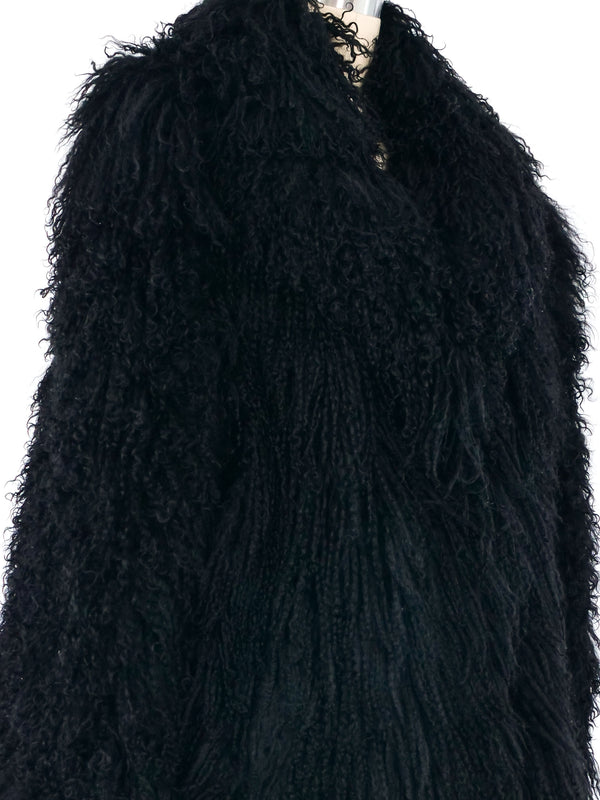 Black Mongolian Fur Coat Outerwear arcadeshops.com