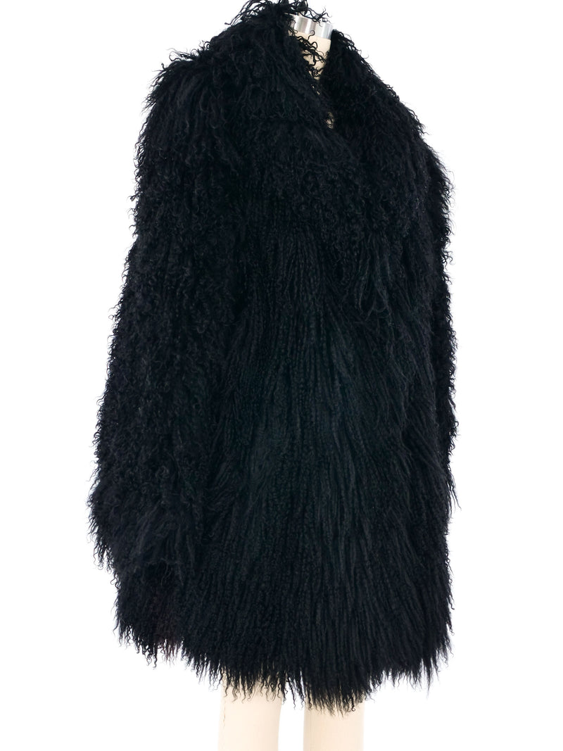 Black Mongolian Fur Coat Outerwear arcadeshops.com