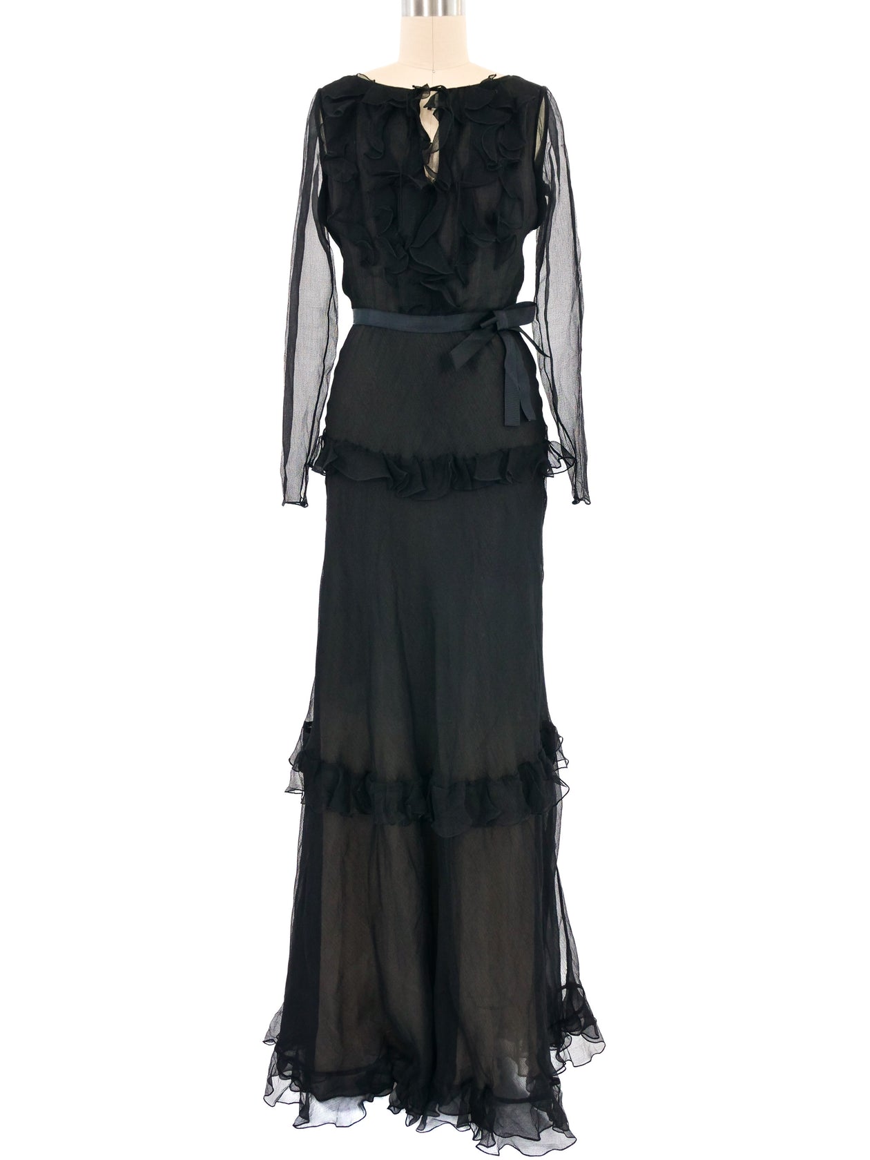 Oscar de la Renta Chiffon Tiered Ruffle Applique Gown