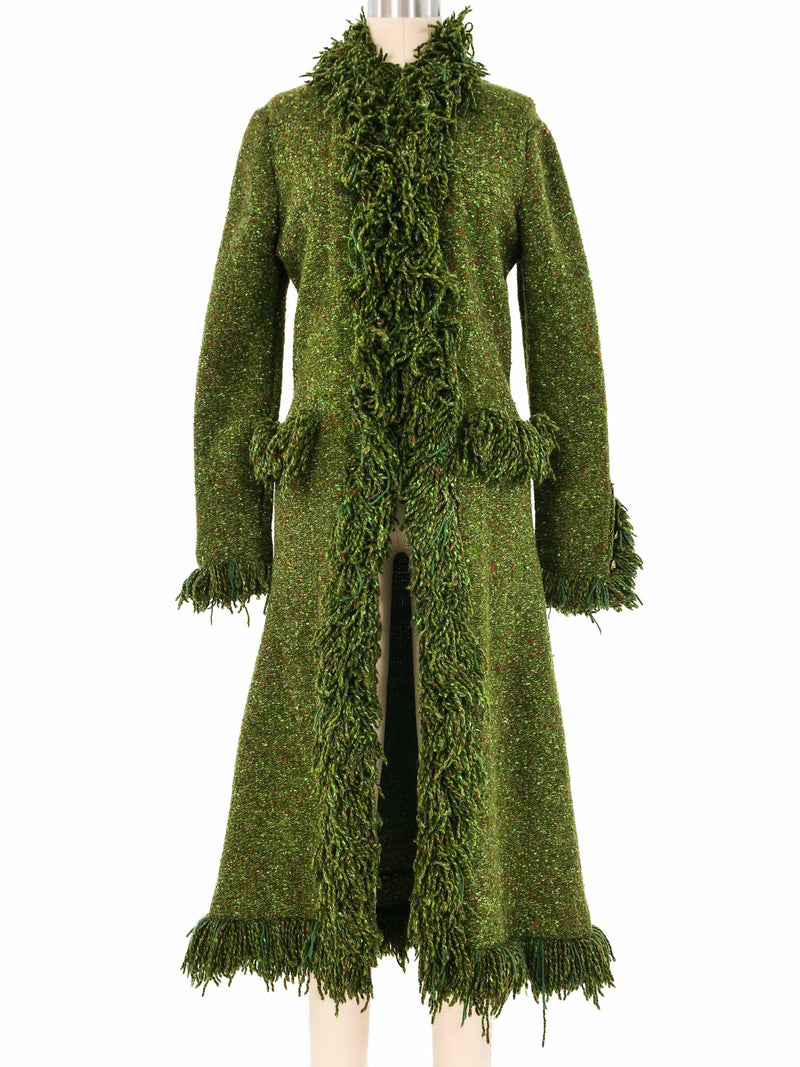 Adolfo Green Fringe Knit Jacket Jacket arcadeshops.com