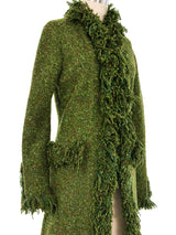 Adolfo Green Fringe Knit Jacket Jacket arcadeshops.com