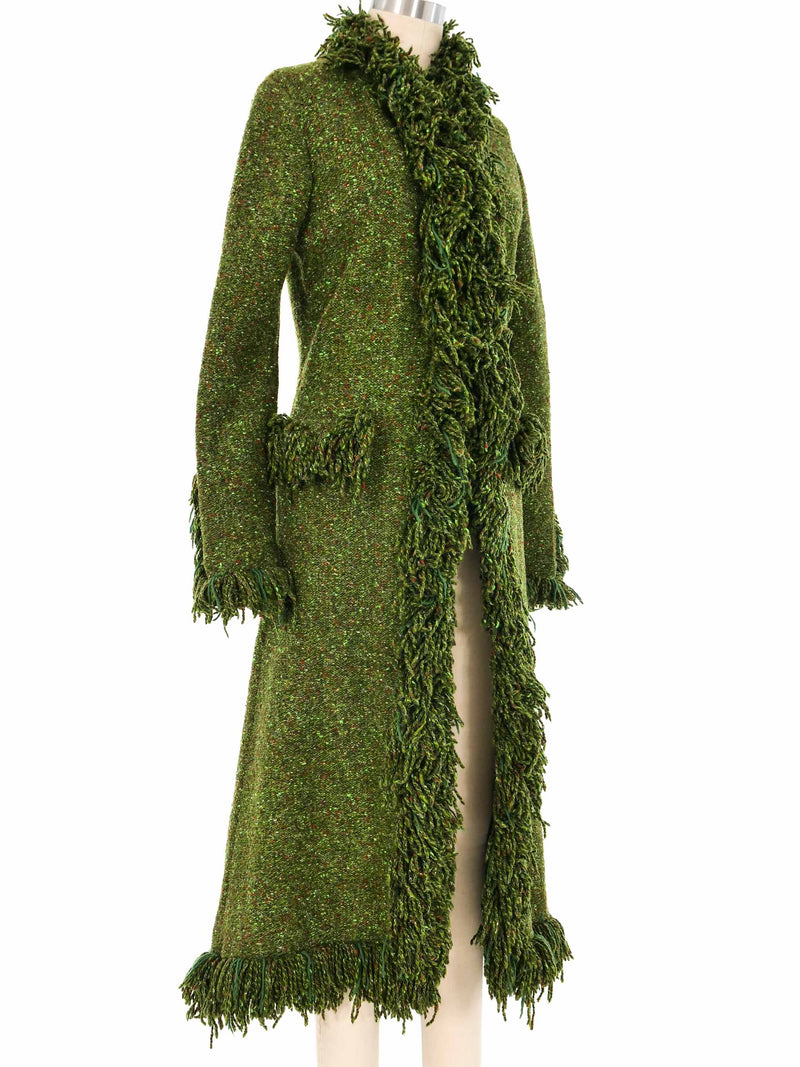 Adolfo Green Fringe Knit Jacket Jacket arcadeshops.com