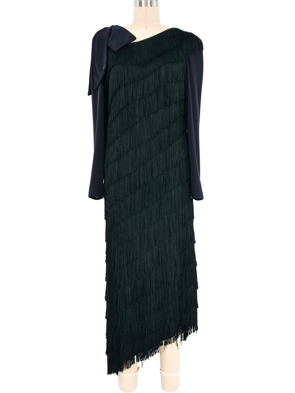 Black Fringe Jersey Gown Dress arcadeshops.com