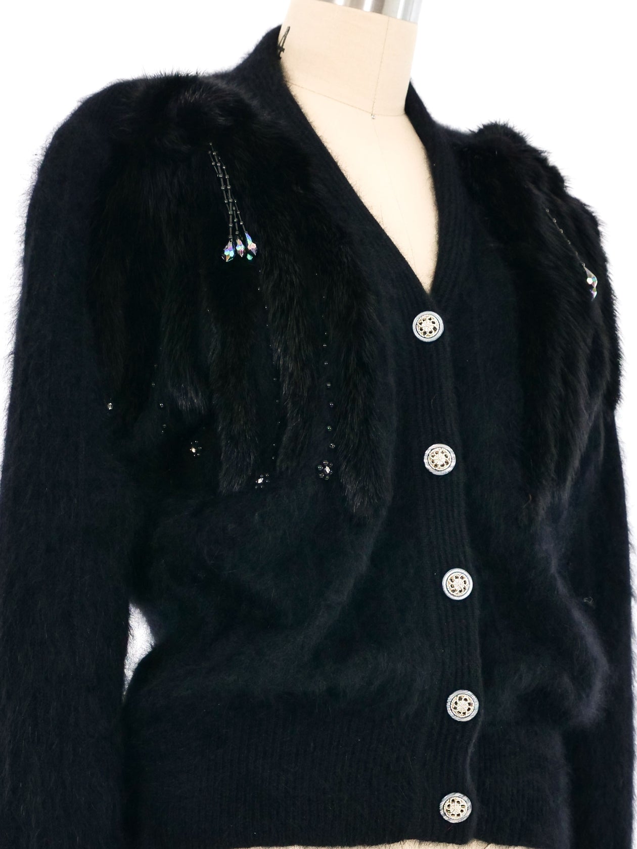 Black Embellished Angora Cardigan