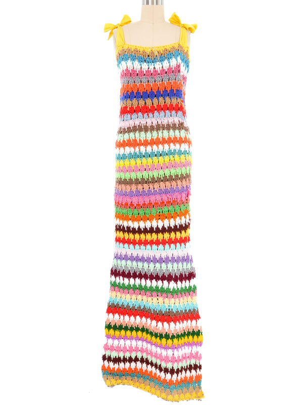 1970s Rainbow Crochet Maxi Dress Dress arcadeshops.com