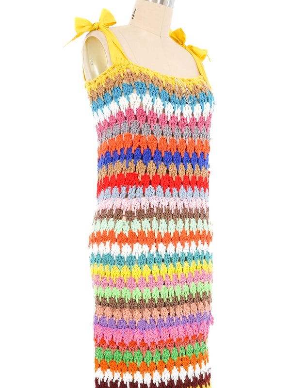 1970s Rainbow Crochet Maxi Dress Dress arcadeshops.com