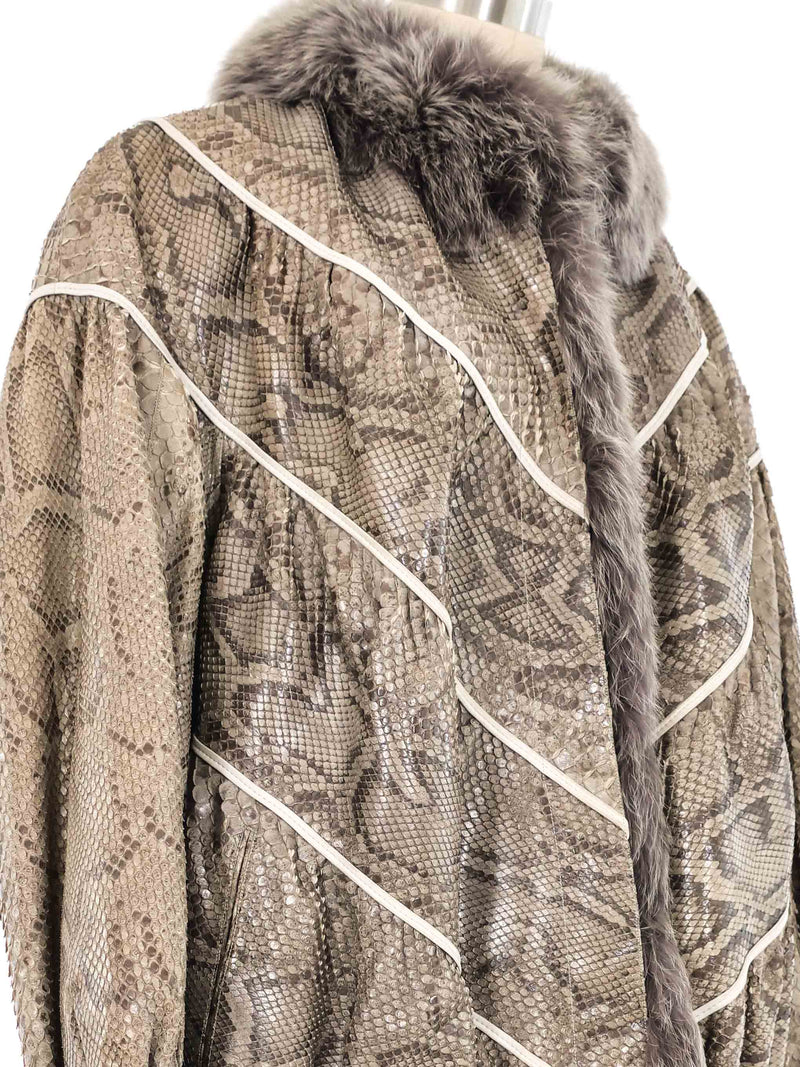 Fur Trimmed Snakeskin Bomber Outerwear arcadeshops.com