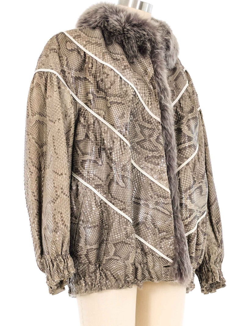 Fur Trimmed Snakeskin Bomber Outerwear arcadeshops.com