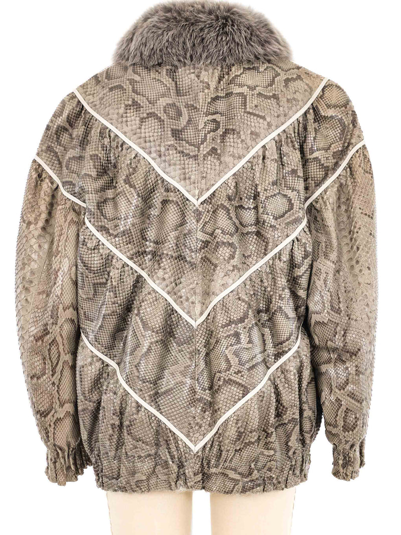 Fur Trimmed Snakeskin Bomber Outerwear arcadeshops.com