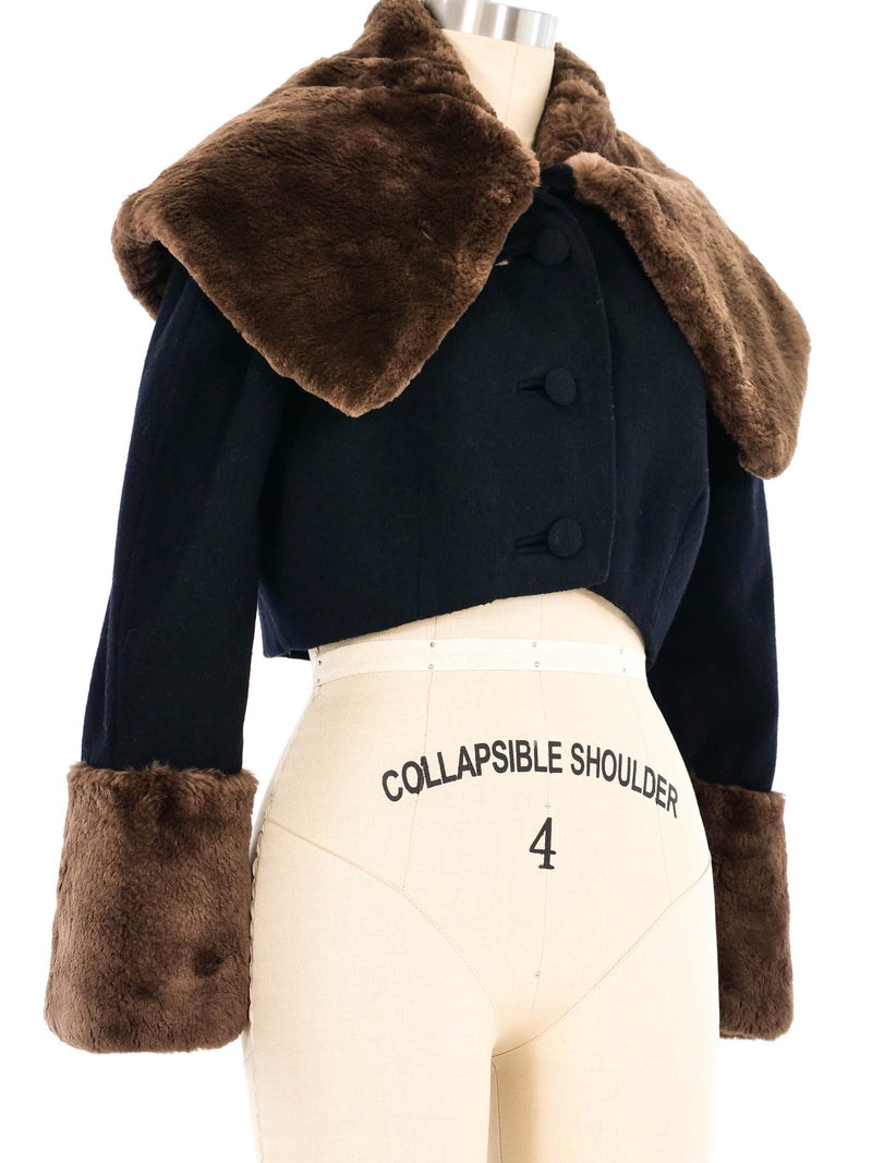 1990s Christian Lacroix Faux Fur Trim Cropped Wool Jacket Jacket arcadeshops.com