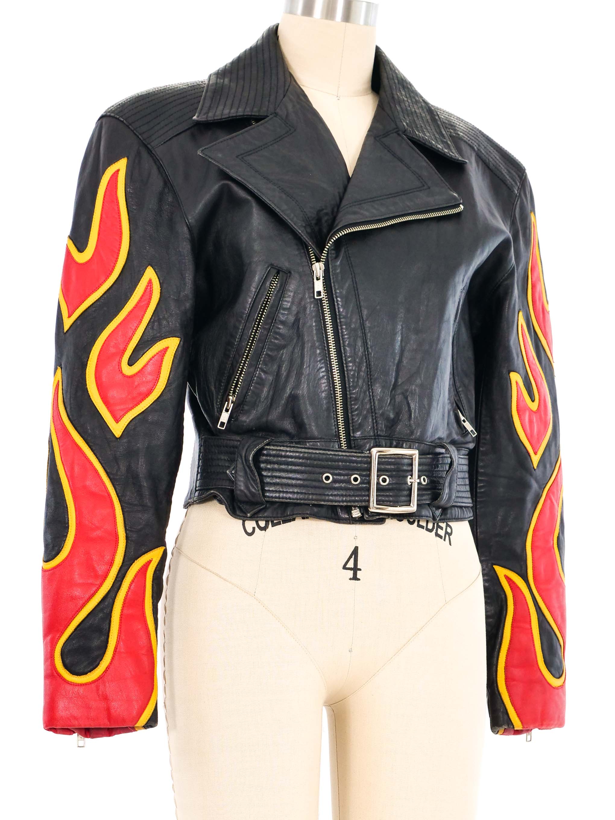 1990s North Beach Leather Flame Motorcycle Jacket