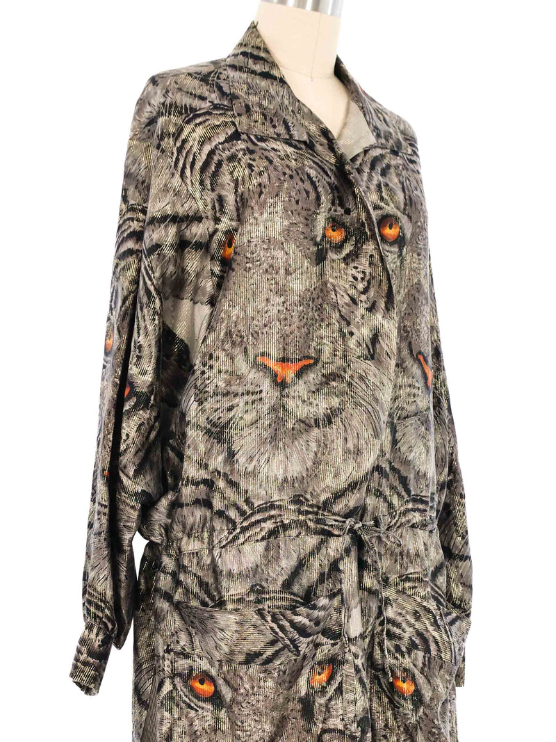 Metallic Tiger Face Drawstring Jacket Jacket arcadeshops.com